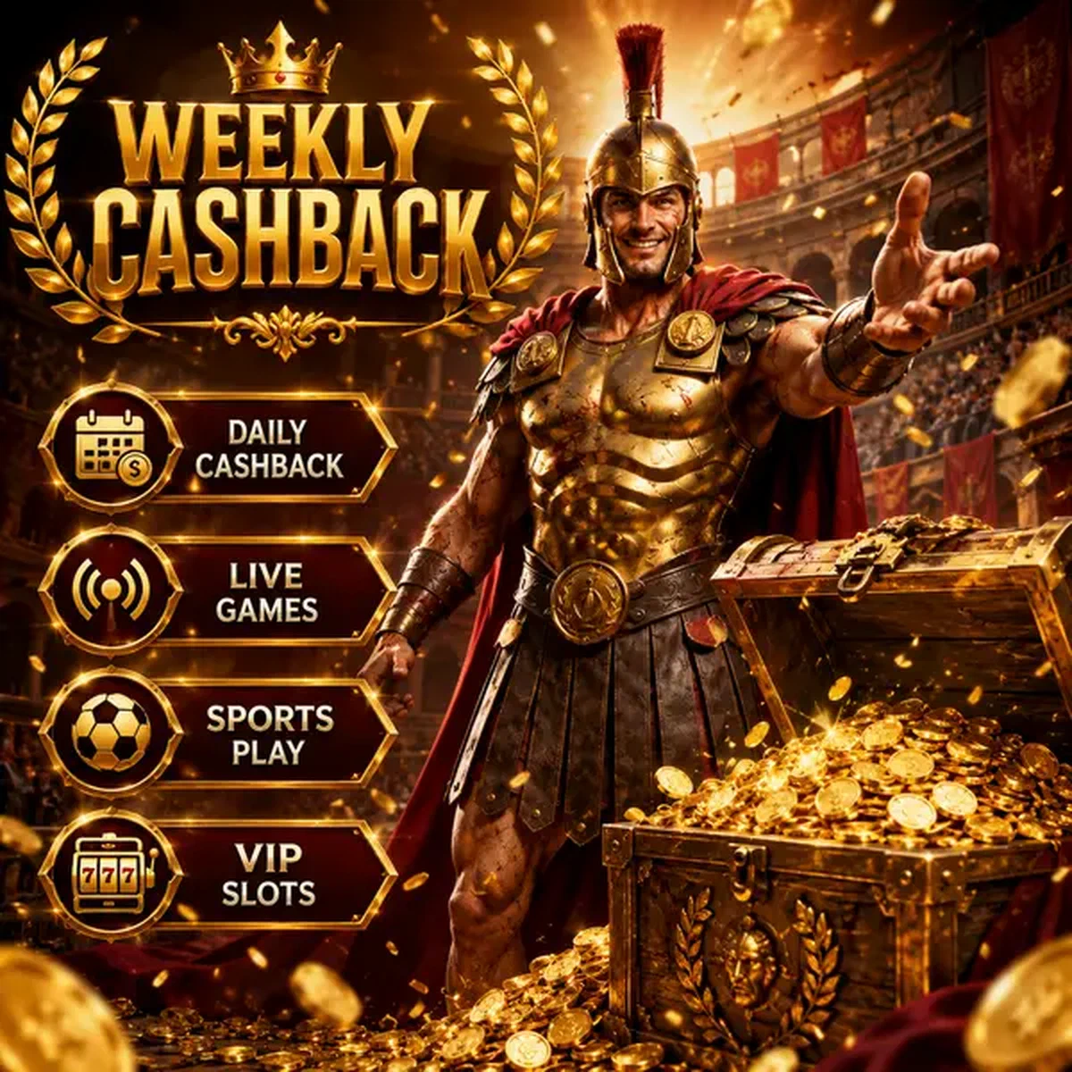 Legiano presenta cofre del tesoro desbordante de monedas de cashback semanal en Reclama tu Cashback Semanal y Recompensas