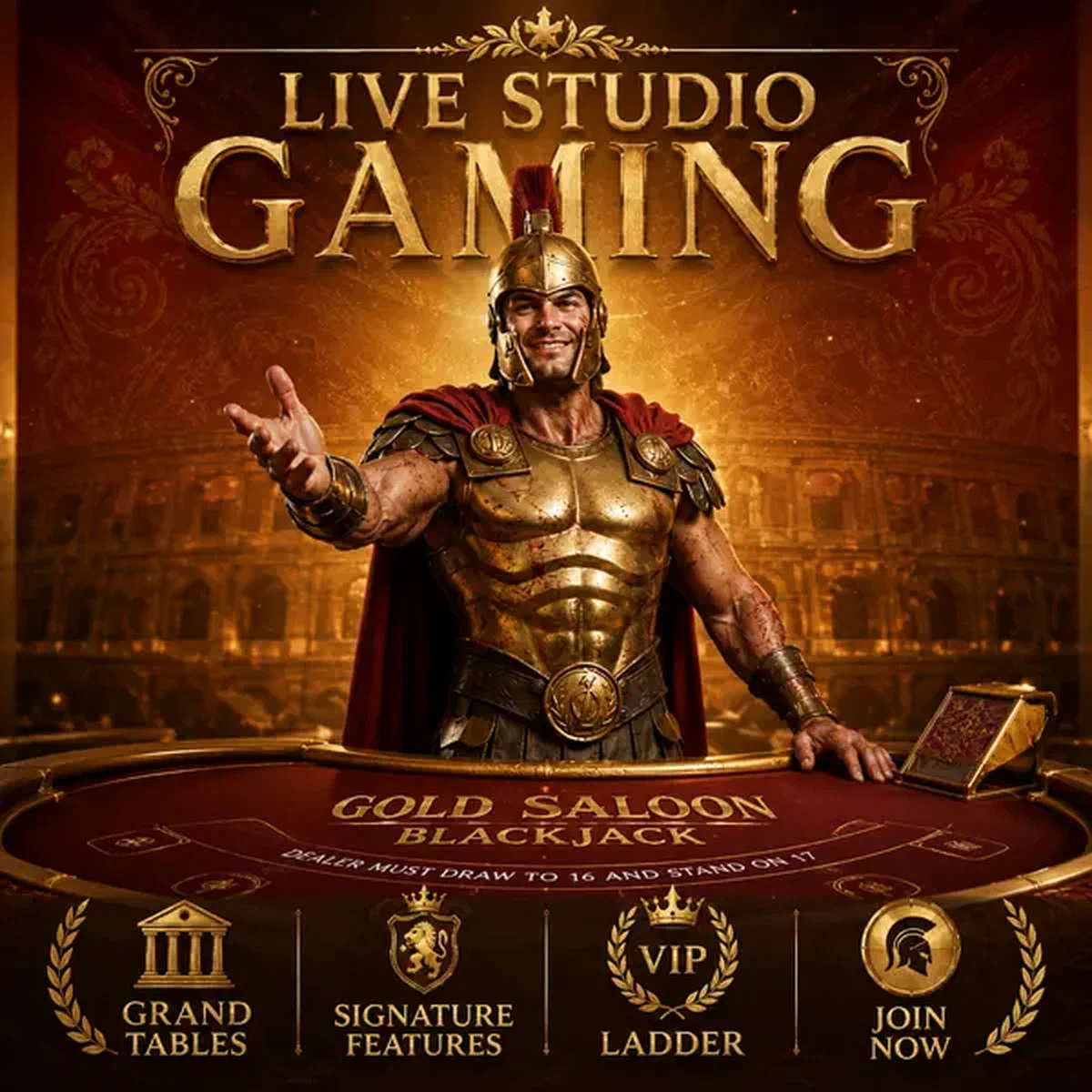 Legiano Triumphator comandando mesas de juego en vivo en el gran estudio de Legiano Casino