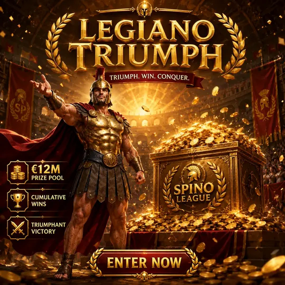 Legiano Triumphator presentando pozo de premios dorado en la arena masiva de competiciones de torneos